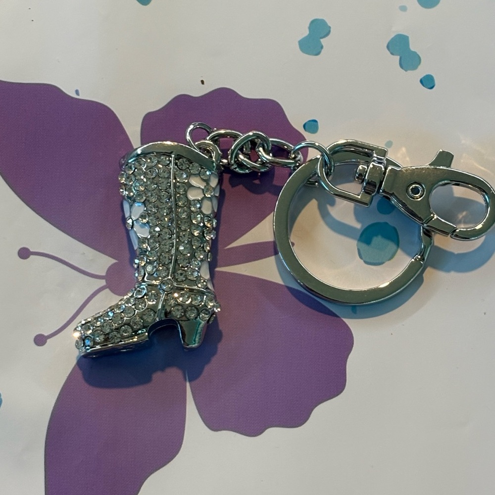 Silver Rhinestone Boot Keychain - image 1
